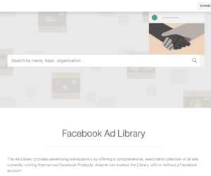 Image of the front page of the Facebook Ad Library
