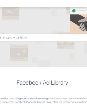 Image of the front page of the Facebook Ad Library